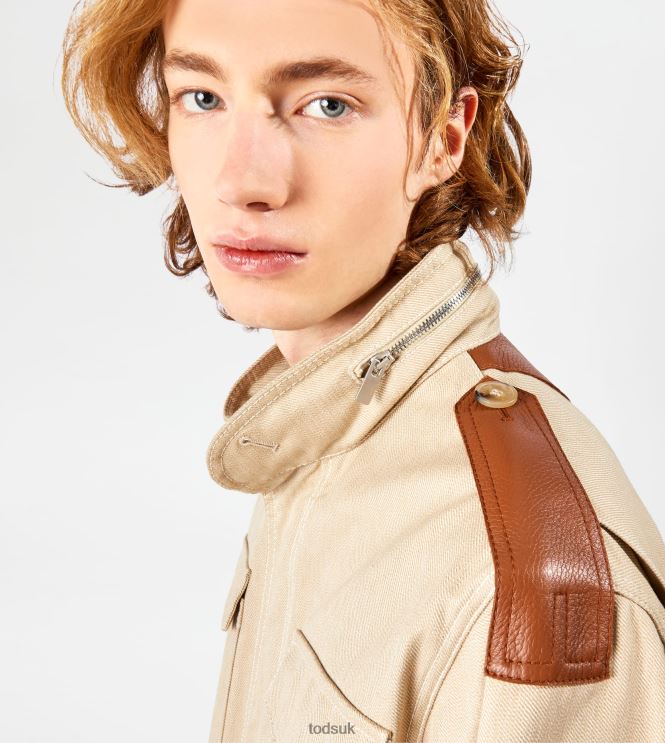 Tod's Men Field Jacket with Leather Inserts 602L841105 Beige