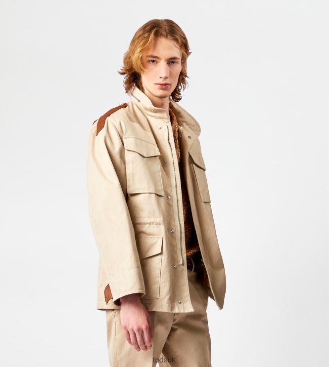 Tod's Men Field Jacket with Leather Inserts 602L841105 Beige