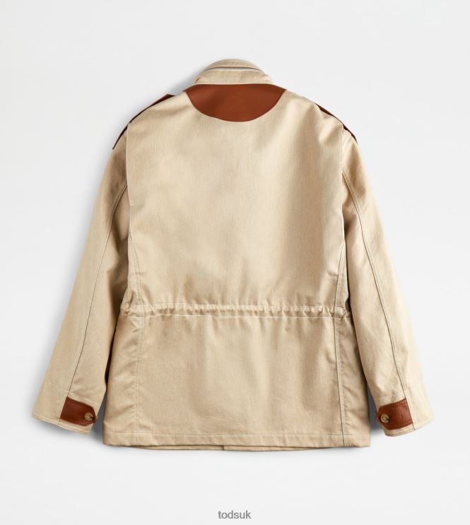 Tod's Men Field Jacket with Leather Inserts 602L841105 Beige
