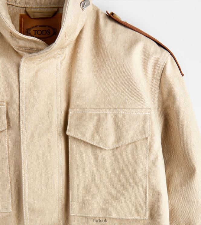 Tod's Men Field Jacket with Leather Inserts 602L841105 Beige