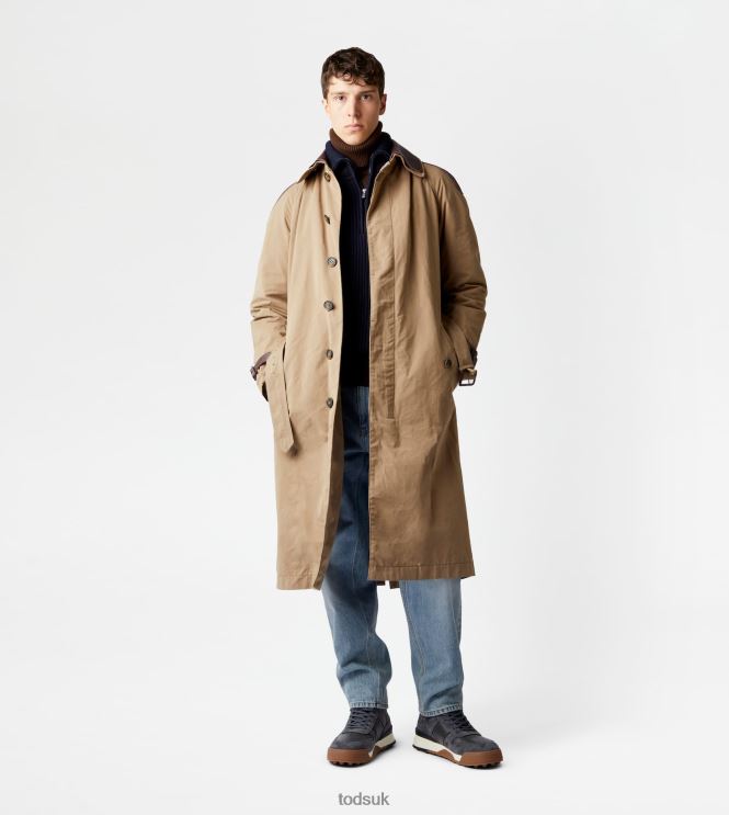 Tod's Men Trench Coat With Leather Inserts 602L841116 Grey