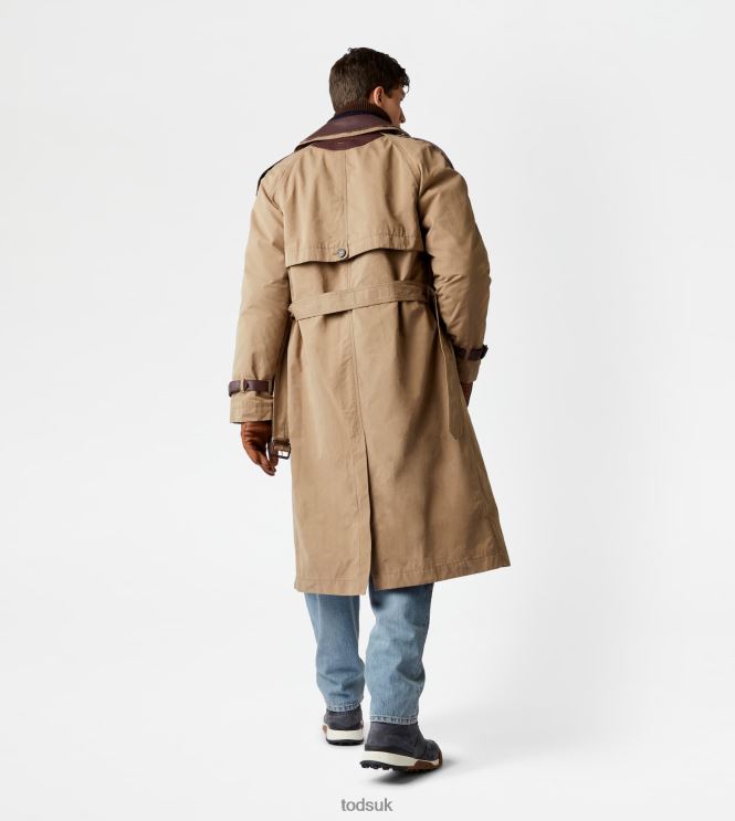 Tod's Men Trench Coat With Leather Inserts 602L841116 Grey