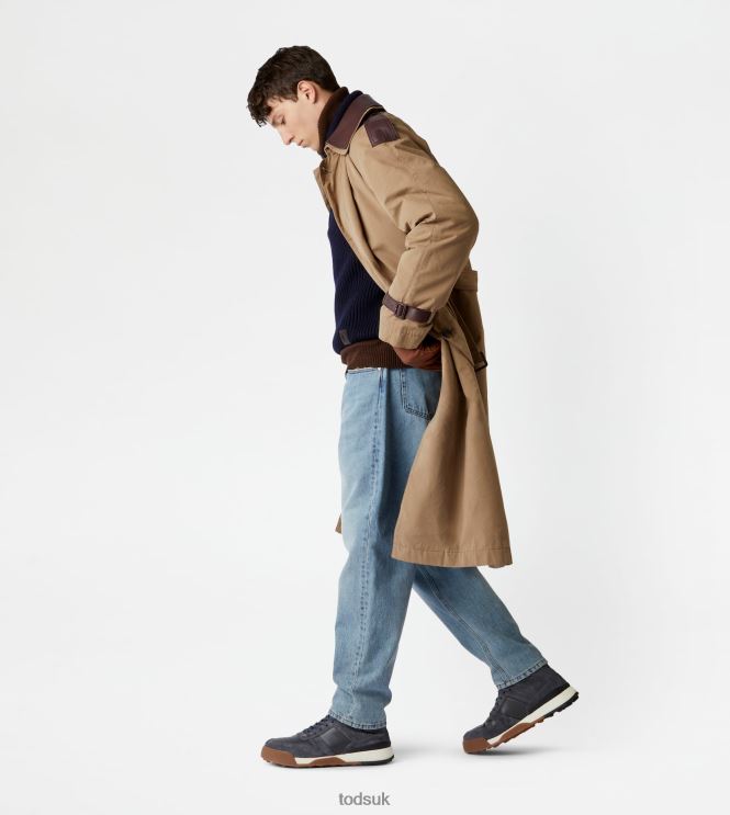 Tod's Men Trench Coat With Leather Inserts 602L841116 Grey