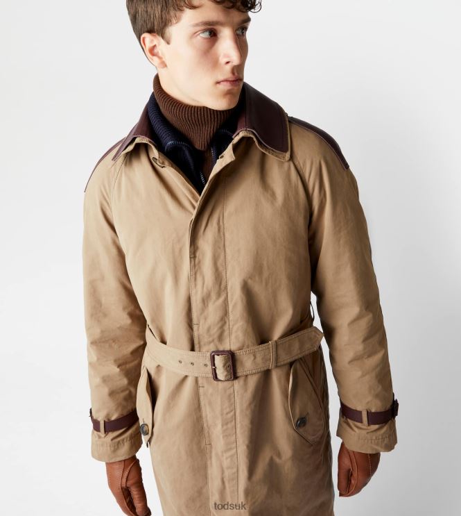 Tod's Men Trench Coat With Leather Inserts 602L841116 Grey