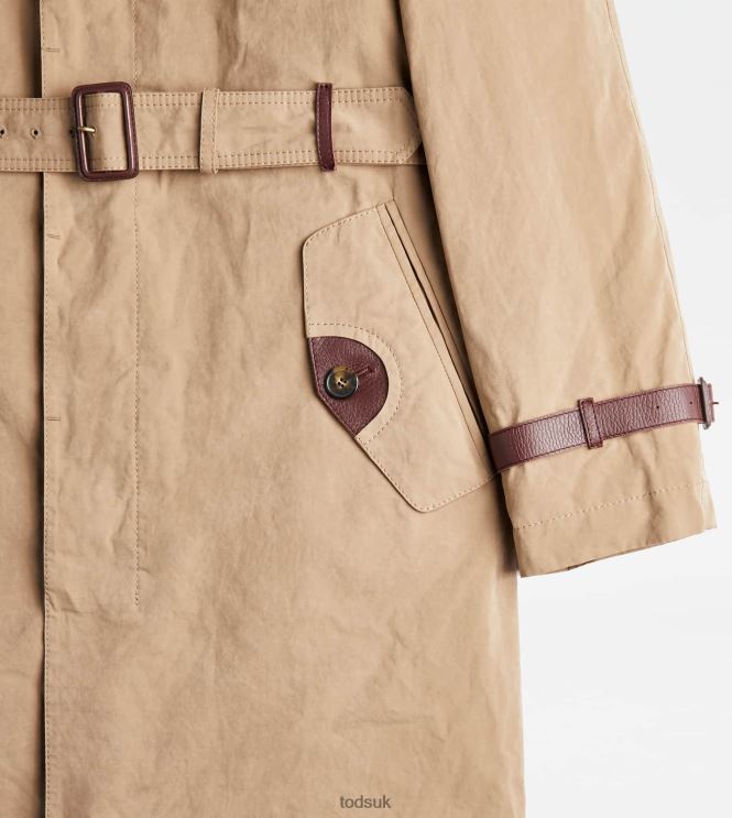Tod's Men Trench Coat With Leather Inserts 602L841116 Grey