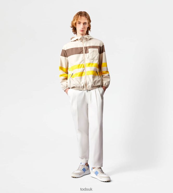 Tod's Men Windbreaker Stripes 602L841122 Off White/Brown/Yellow