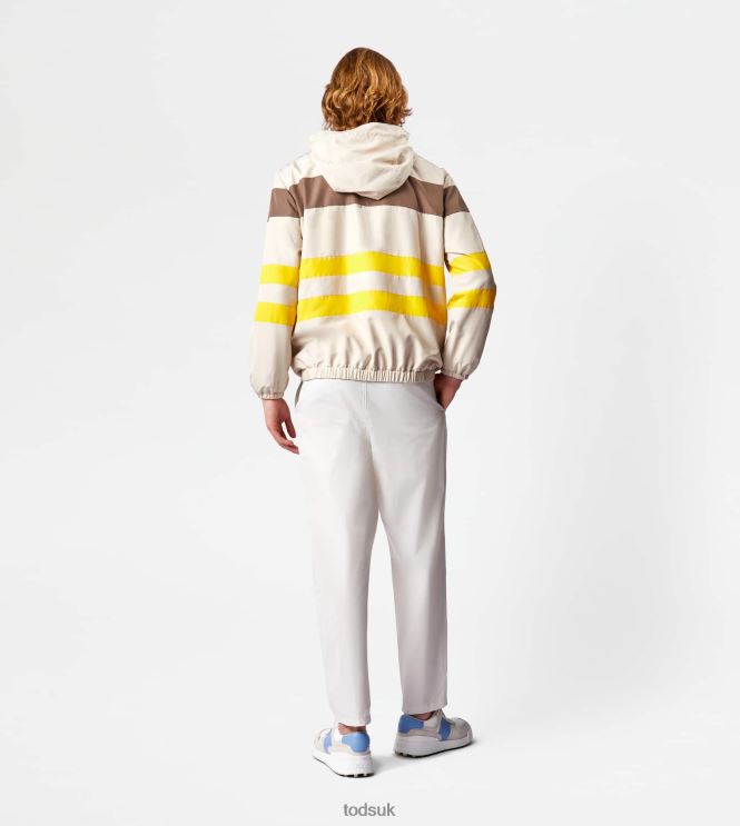 Tod's Men Windbreaker Stripes 602L841122 Off White/Brown/Yellow