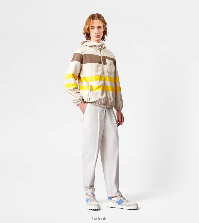 Tod's Men Windbreaker Stripes 602L841122 Off White/Brown/Yellow