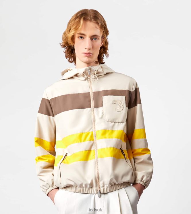 Tod's Men Windbreaker Stripes 602L841122 Off White/Brown/Yellow