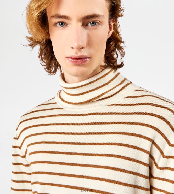 Tod's Men Striped Turtleneck Jumper 602L841120 Off White/Brown