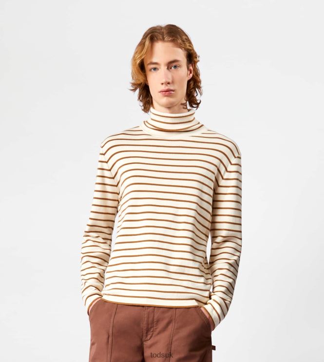 Tod's Men Striped Turtleneck Jumper 602L841120 Off White/Brown