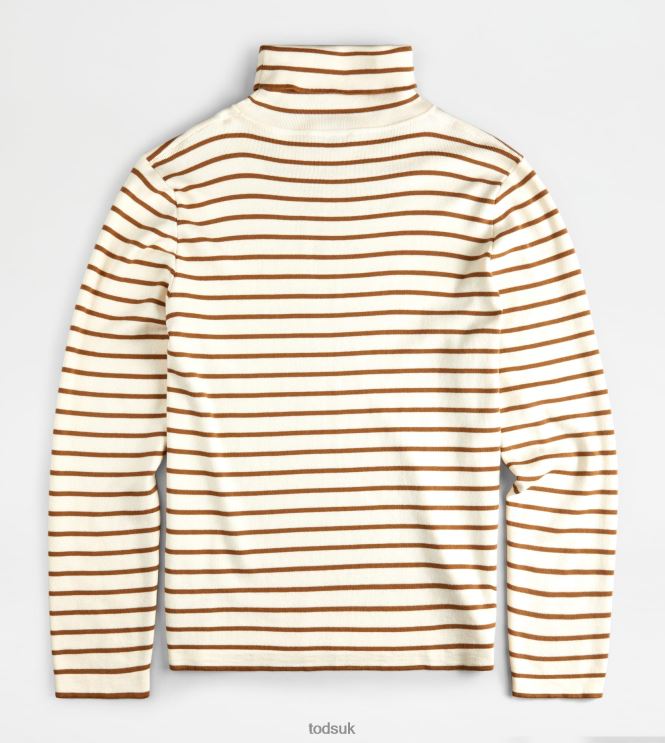 Tod's Men Striped Turtleneck Jumper 602L841120 Off White/Brown