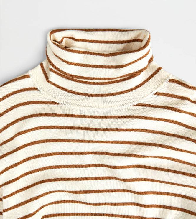 Tod's Men Striped Turtleneck Jumper 602L841120 Off White/Brown