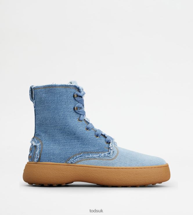 Tod's Men W. G. Lace-up Ankle Boots in Denim 602L84799 Light Blue