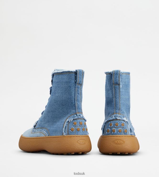 Tod's Men W. G. Lace-up Ankle Boots in Denim 602L84799 Light Blue