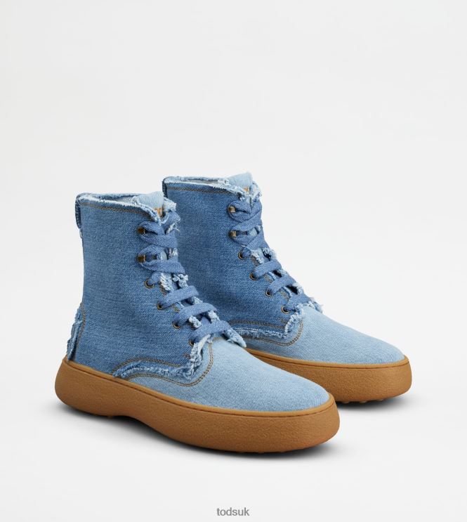 Tod's Men W. G. Lace-up Ankle Boots in Denim 602L84799 Light Blue