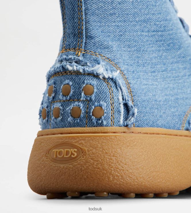 Tod's Men W. G. Lace-up Ankle Boots in Denim 602L84799 Light Blue
