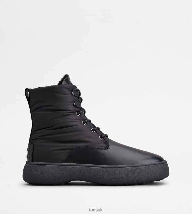 Tod's Men W. G. Lace-up Ankle Boots in Leather and Fabric 602L84801 Black