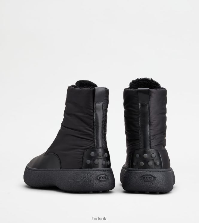 Tod's Men W. G. Lace-up Ankle Boots in Leather and Fabric 602L84801 Black