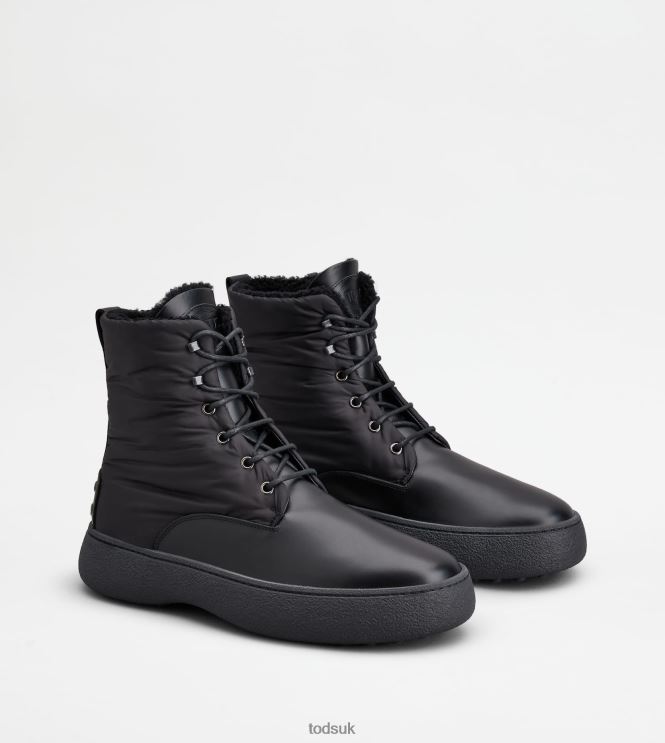 Tod's Men W. G. Lace-up Ankle Boots in Leather and Fabric 602L84801 Black