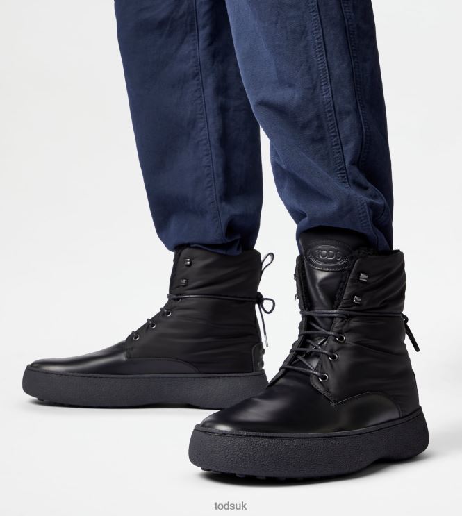 Tod's Men W. G. Lace-up Ankle Boots in Leather and Fabric 602L84801 Black