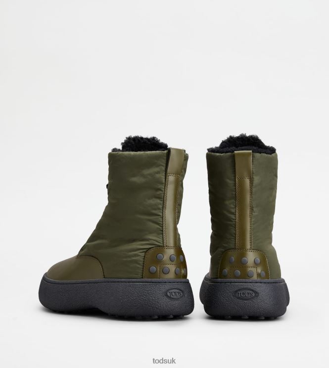 Tod's Men W. G. Lace-up Ankle Boots in Leather and Fabric 602L84802 Green