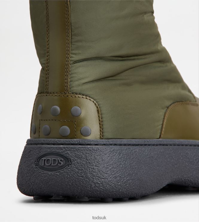 Tod's Men W. G. Lace-up Ankle Boots in Leather and Fabric 602L84802 Green