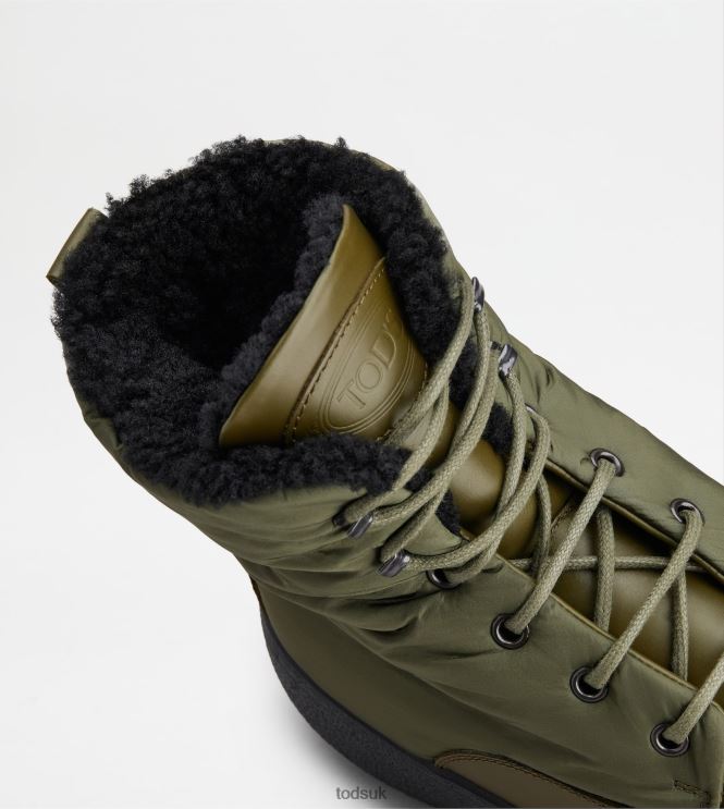 Tod's Men W. G. Lace-up Ankle Boots in Leather and Fabric 602L84802 Green