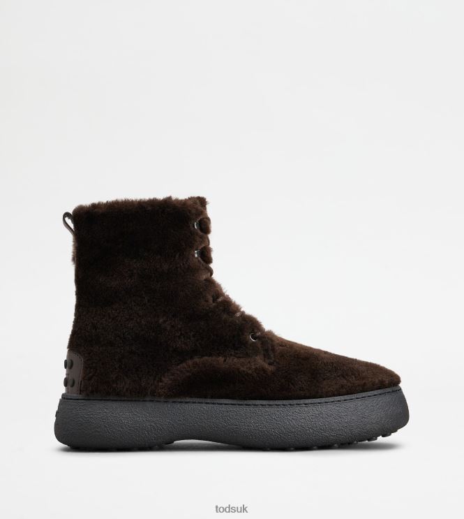 Tod's Men W. G. Lace-up Ankle Boots in Sheepskin 602L84814 Brown