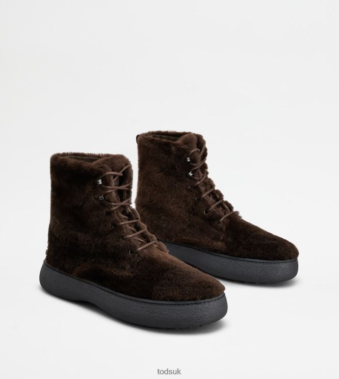 Tod's Men W. G. Lace-up Ankle Boots in Sheepskin 602L84814 Brown