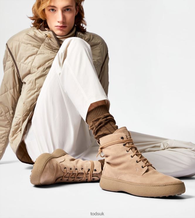 Tod's Men W. G. Lace-up Ankle Boots in Suede 602L84792 Beige