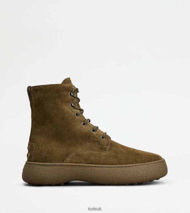 Tod's Men W. G. Lace-up Ankle Boots in Suede 602L84794 Green