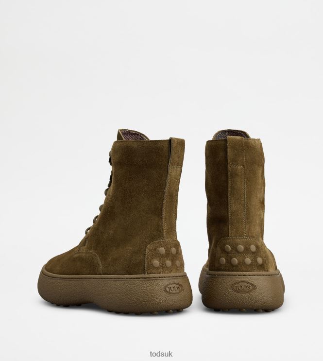 Tod's Men W. G. Lace-up Ankle Boots in Suede 602L84794 Green