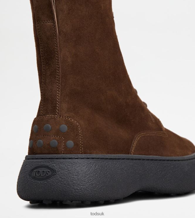 Tod's Men W. G. Lace-up Ankle Boots in Suede 602L84796 Brown