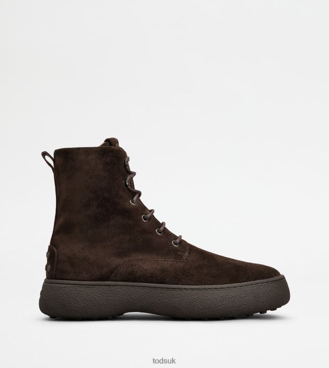 Tod's Men W. G. Lace-up Ankle Boots in Suede 602L84797 Brown