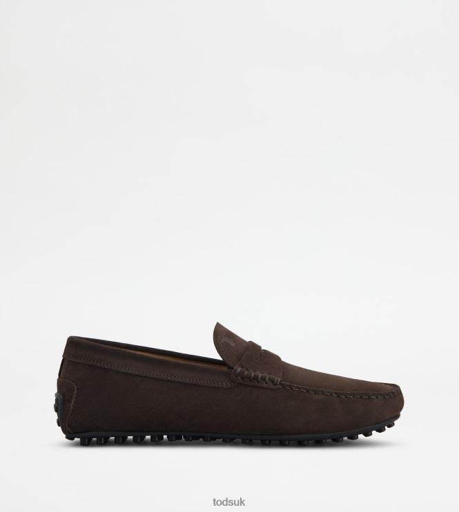 Tod's Men City Gommino Driving Shoes in Suede 602L84755 Brown