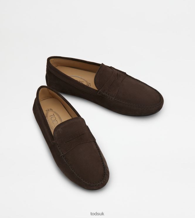 Tod's Men City Gommino Driving Shoes in Suede 602L84755 Brown