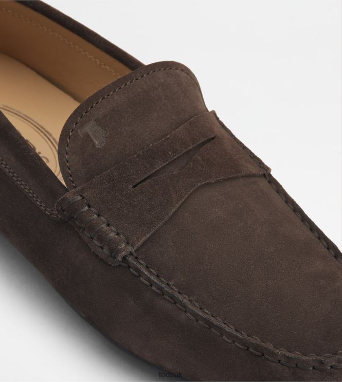 Tod's Men City Gommino Driving Shoes in Suede 602L84755 Brown