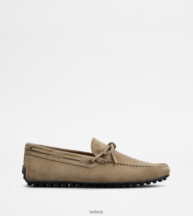 Tod's Men City Gommino Driving Shoes in Suede 602L84759 Beige