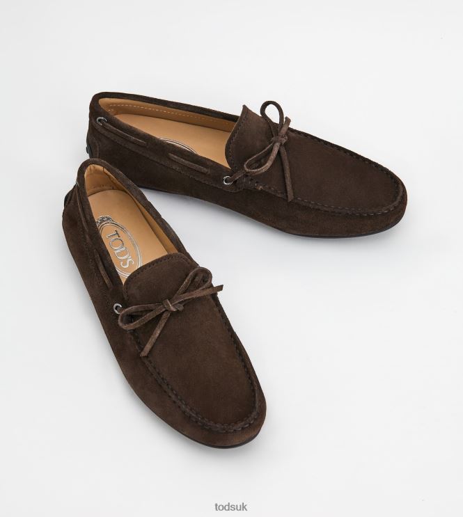 Tod's Men City Gommino Driving Shoes in Suede 602L84760 Brown