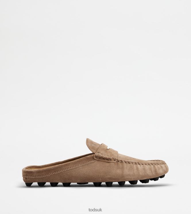 Tod's Men Gommino Bubble Mules in Suede 602L84720 Beige/Black