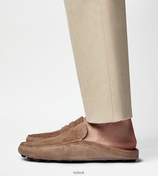 Tod's Men Gommino Bubble Mules in Suede 602L84720 Beige/Black