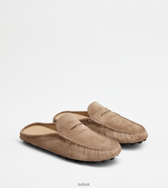 Tod's Men Gommino Bubble Mules in Suede 602L84720 Beige/Black
