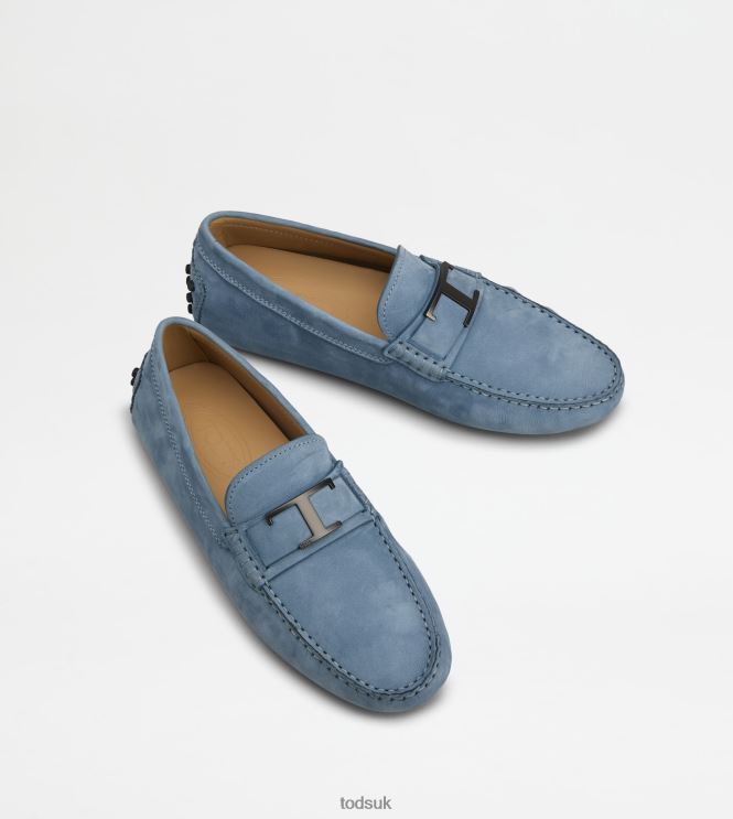 Tod's Men Gommino Driving Shoes in Nubuck 602L84723 Light Blue