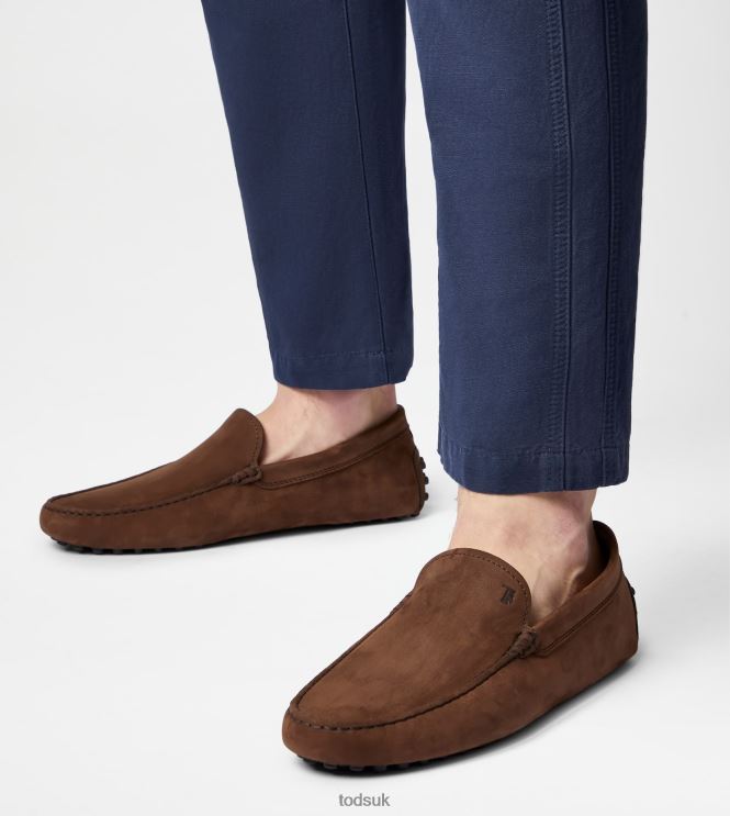 Tod's Men Gommino Driving Shoes in Nubuck 602L84724 Brown