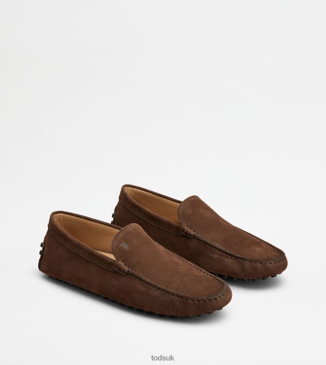 Tod's Men Gommino Driving Shoes in Nubuck 602L84724 Brown