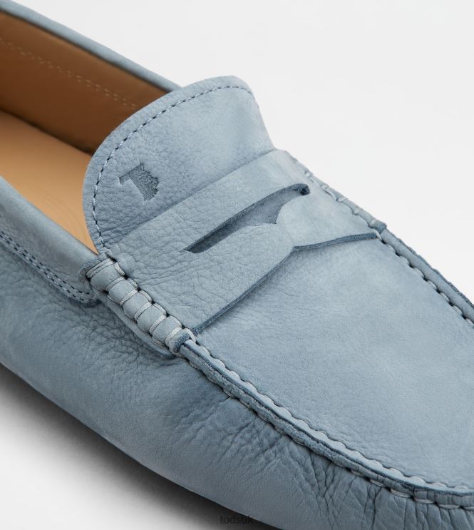 Tod's Men Gommino Driving Shoes in Nubuck 602L84777 Light Blue