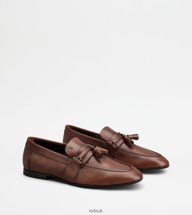 Tod's Men Loafers in Leather with Tassels 602L84684 Brown