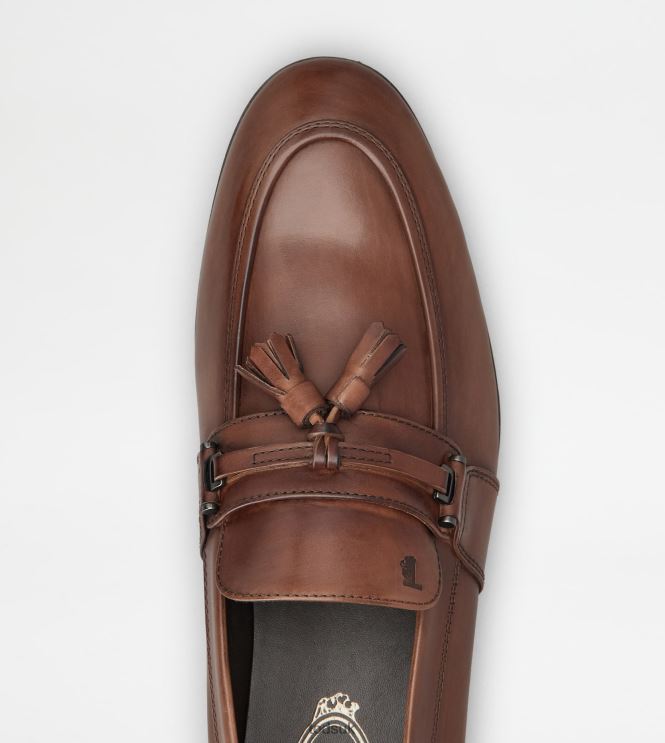 Tod's Men Loafers in Leather with Tassels 602L84684 Brown