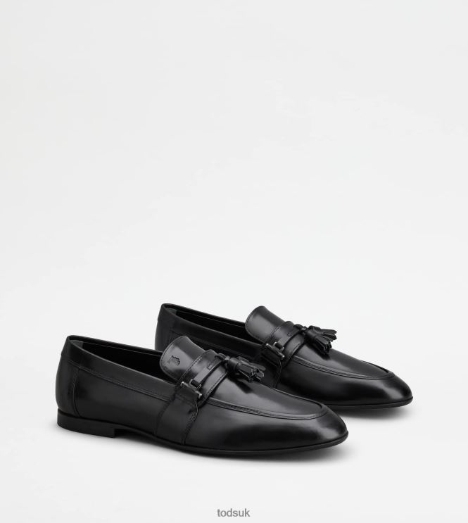 Tod's Men Loafers in Leather with Tassels 602L84685 Black